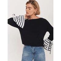 Mint Velvet Navy Woven Stripe Cuff Jumper - Blue