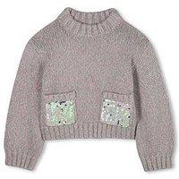 Billieblush Girls Sequin Pocket Knit Jumper - Grey