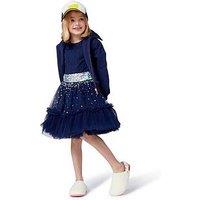 Billieblush Girls Velvet Sequin Mesh Dress - Navy
