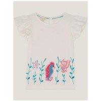 Monsoon Girls Sealife Embroidered Jersey T-Shirt - Light Cream