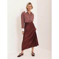 Mint Velvet Burgundy Satin Slip Midi Skirt