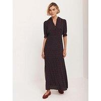 Mint Velvet Navy Heart Print Midi Dress - Blue