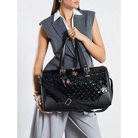River Island Patent Monogram Charm Holdall - Black
