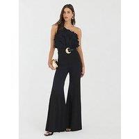 River Island 3D Trim One Shoulder Jumpsuit - Black