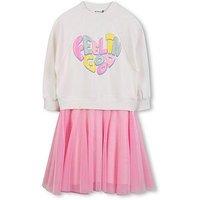 Billieblush Girls Sweat Top And Mesh Skirt Dress - Light Cream