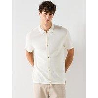 Jack & Jones George Button-Up Knitted Short Sleeve Top - White