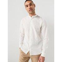 Jack & Jones Breeze Linen Blend Grandad Collar Long Sleeve Shirt - White