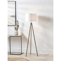 Pacific Lifestyle Vali Silver Metal And Grey Wood Grain Tripod Floor Lamp
