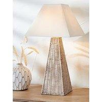 Pacific Lifestyle Seacomb Rattan Pyramid Table Lamp Base With Pyramid 35Cm Cream Cotton Tapered Square Lampshade