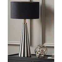 Pacific Lifestyle Alejo Black And White Stripe Conical Resin Table Lamp Base With Harry 35Cm Black Cotton Mix Cylinder Lampshade