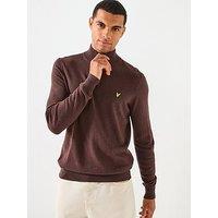 Lyle & Scott Cotton Merino Quarter Zip Jumper- Brown