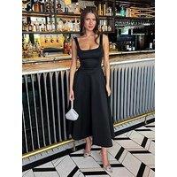 Ax Paris Square Neck A-Line Midi Dress - Black