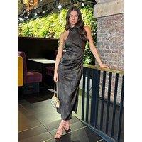 Ax Paris Croc Pattern Halter Neck Midi Dress - Brown