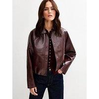 New Look Dark Burgundy Bubble Hem Faux Leather Jacket - Red