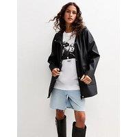 New Look Water Resistant Drawstring Hood Rain Anorak - Black