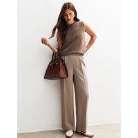 New Look Mink Pull-On Tailored Trousers - Brown