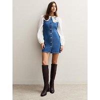 New Look Cinched Denim Shift Dress - Blue