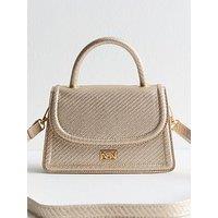 New Look Stone Metallic Woven Crossbody Bag - Gold