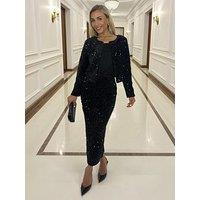 Ax Paris Velvet Sequin Open Front Jacket - Black