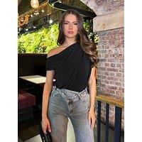 Ax Paris Off The Shoulder Draped Bodysuit - Black