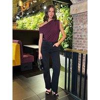 Ax Paris Off The Shoulder Draped Bodysuit - Purple