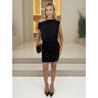 Ax Paris Velvet Sequin Mini Skirt - Black