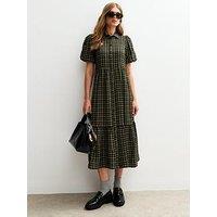 New Look Check Print Midi Shirt Dress - Green