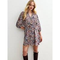 New Look Cream Paisley Print Collarless Shirt Dress - Multi