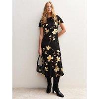 New Look Floral Print Tiered Midi Dress - Black