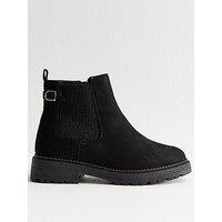 New Look Wide Fit Faux Suede Chunky Chelsea Boots - Black