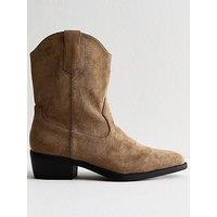 New Look Camel Faux Suede Western Boots - Brown