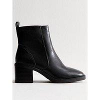 New Look Black Faux Leather Block Heel Ankle Boots