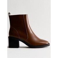 New Look Brown Faux Leather Block Heel Ankle Boots