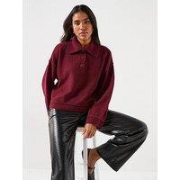 Only Haze Button Collared Knit Jumper - Red