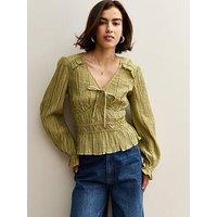 New Look Textured V-Neck Top - Green
