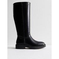 New Look Black Faux Leather Knee High Riding Boots