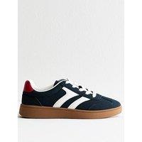 New Look Navy Contrast Panel Faux Suede Trainers - Blue