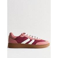 New Look Faux Suede Contrast Panelled Lace Up Trainers - Pink