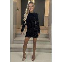 Ax Paris Velvet Sequin Long Sleeve Mini Dress - Brown