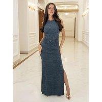 Ax Paris Sparkle O-Ring Detail Bodycon Maxi Dress - Blue