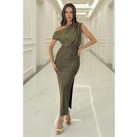 Ax Paris Sparkle Off The Shoulder Draped Top Midi Dress - Gold