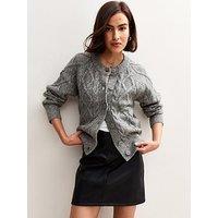 New Look Cable Knit Crew Neck Cardigan - Grey