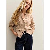 New Look Camel Cable Knit Crew Neck Cardigan - Camel