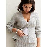 New Look Ribbed Knit Single Button Cardigan - Grey