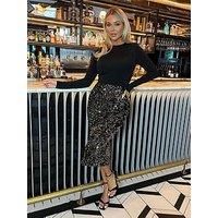 Ax Paris Velvet Sequin 2 In 1 Long Sleeve Midi Dress - Gold/Black