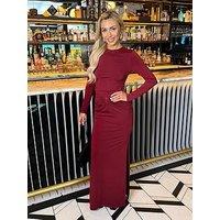 Ax Paris Long Sleeve O-Ring Detail Bodycon Maxi Dress - Red