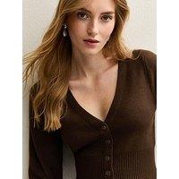 New Look Compact Knit Peplum Hem Cardigan - Brown