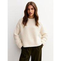 New Look Off White Moss Stitch Crew Neck Jumper