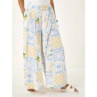 Roman Dusk Citrus Wide Leg Trouser - White