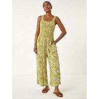 Roman Paisley Print Cropped Jumpsuit - Green